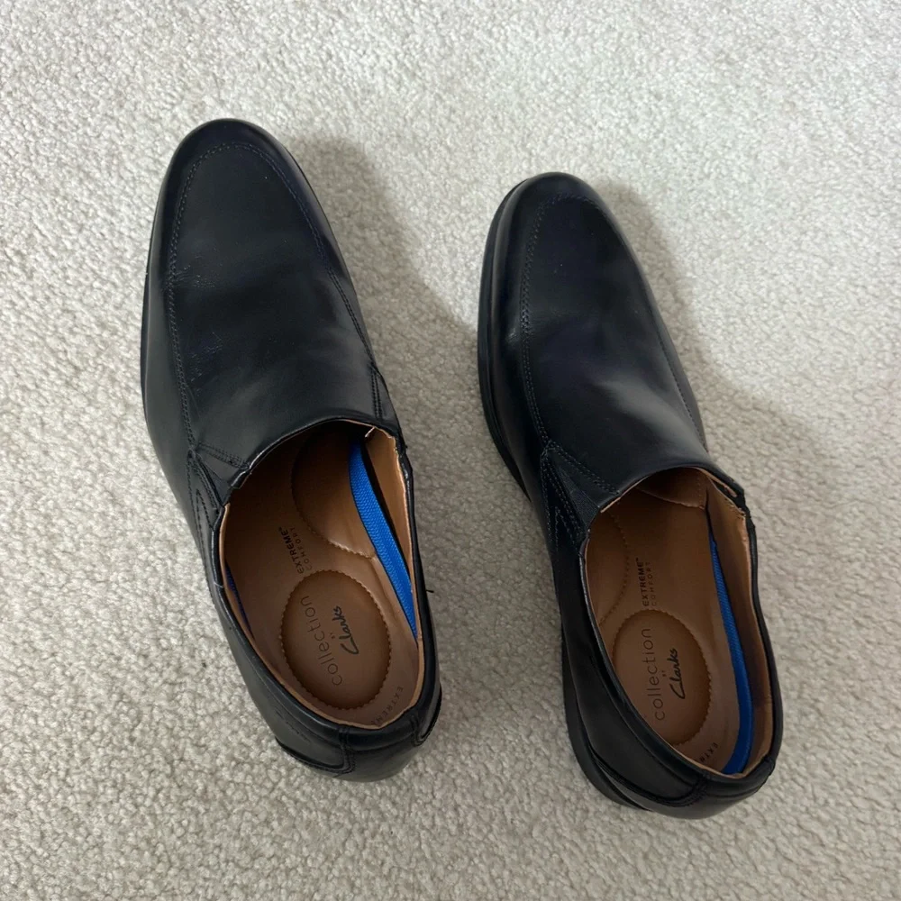 Clarks Whiddon Black Leather Slip-On Loafer Step Comfort Dress Shoes Men’s 12